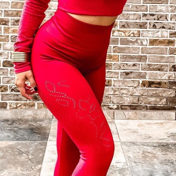 Fabletics Flora seamless deep red leggings C34 - Picture 3 of 9